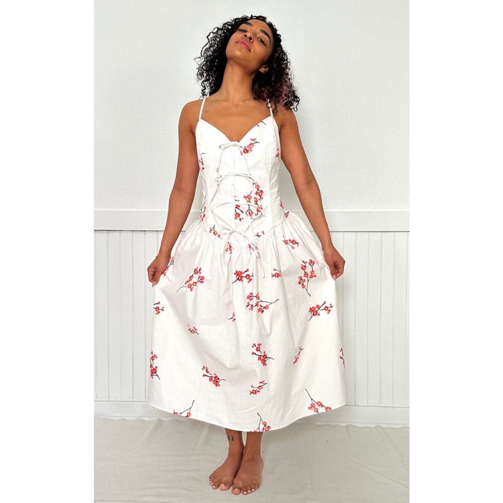 New Naya Rea white cherry midi Milana Dress SZ 12  $495